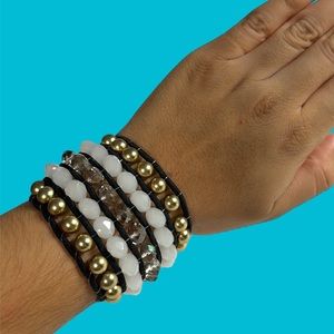 Black White‎ Gold Bead Strech Bracelet